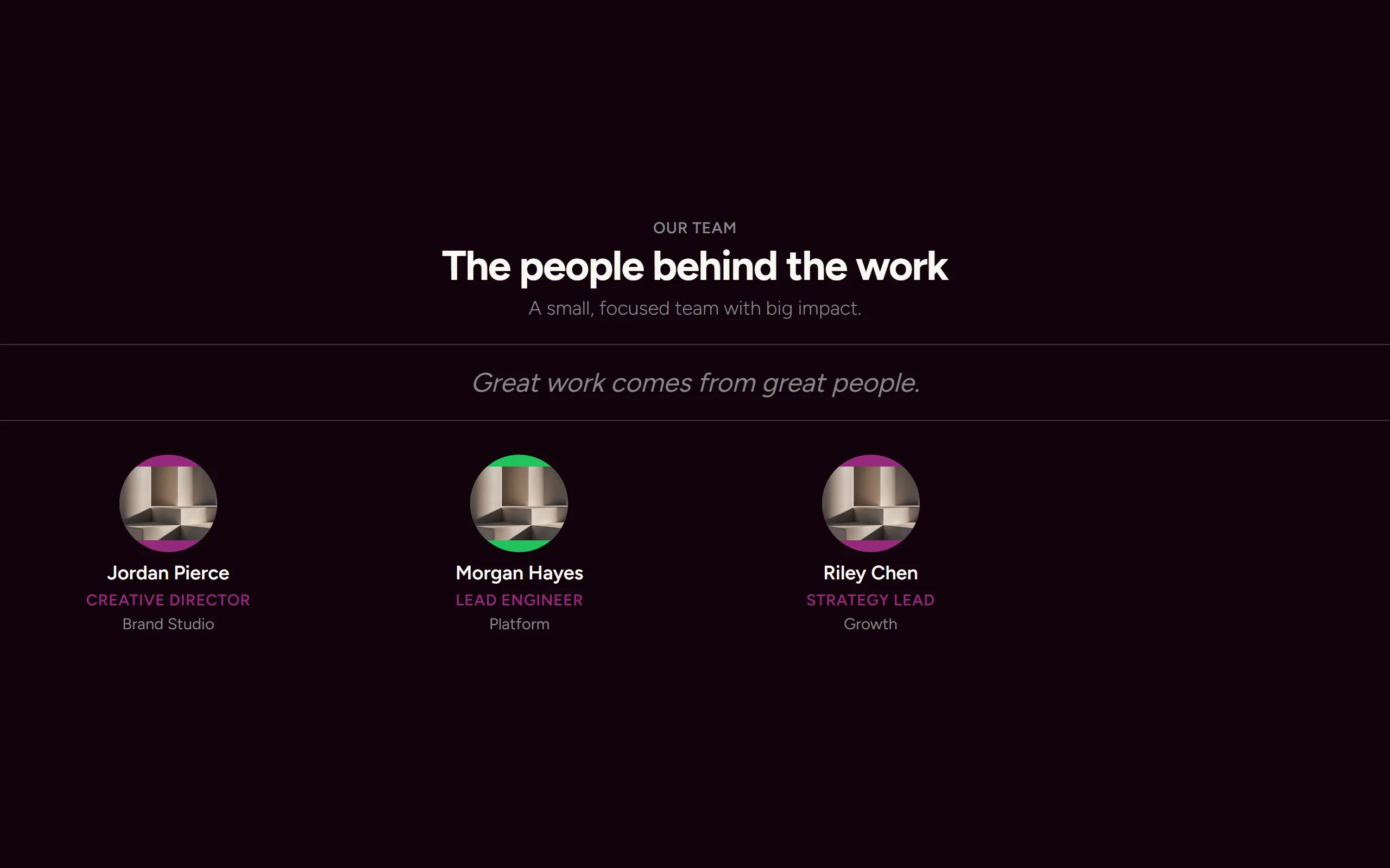 Team Roster — dark theme