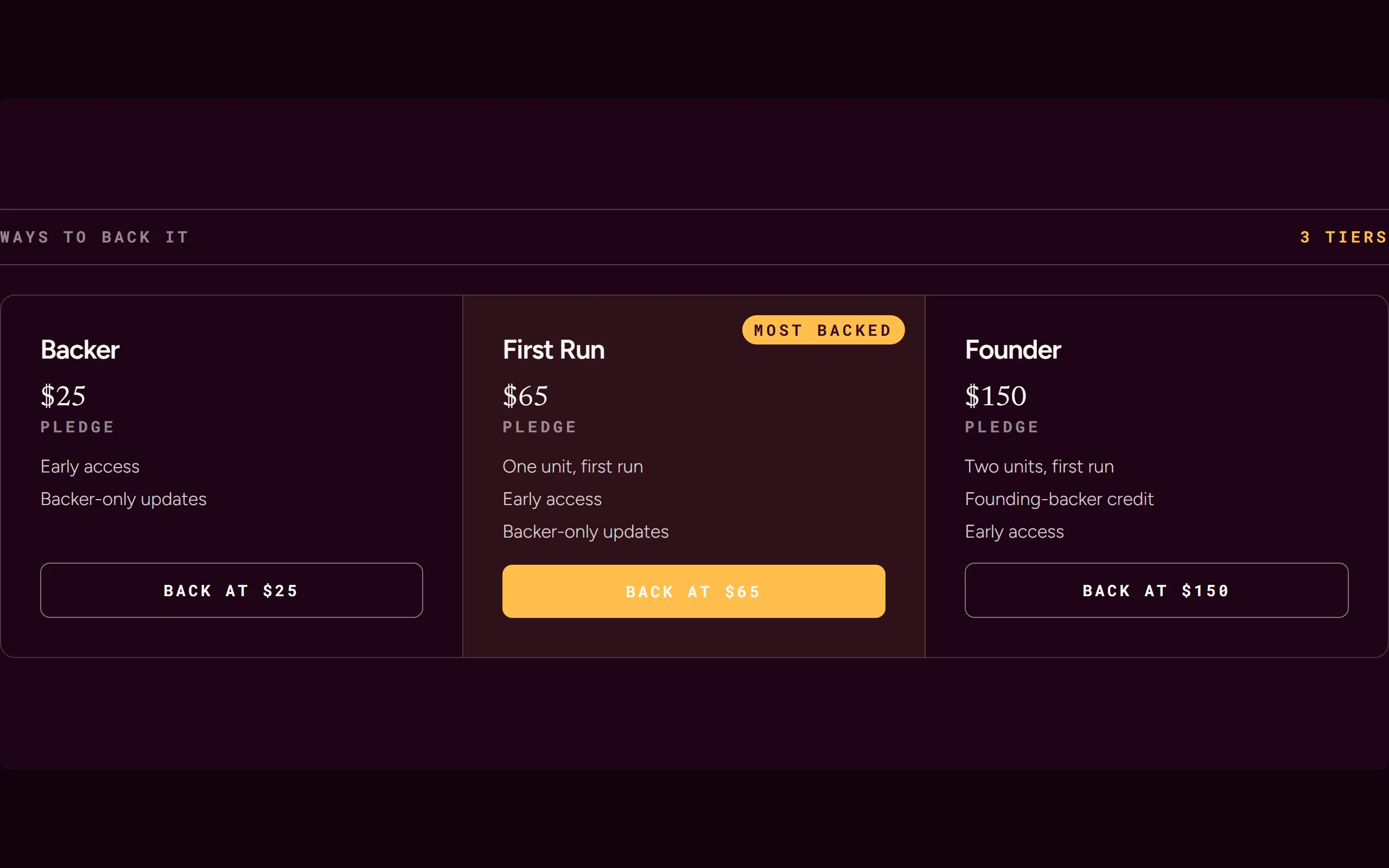 Campaign Tiers — dark theme