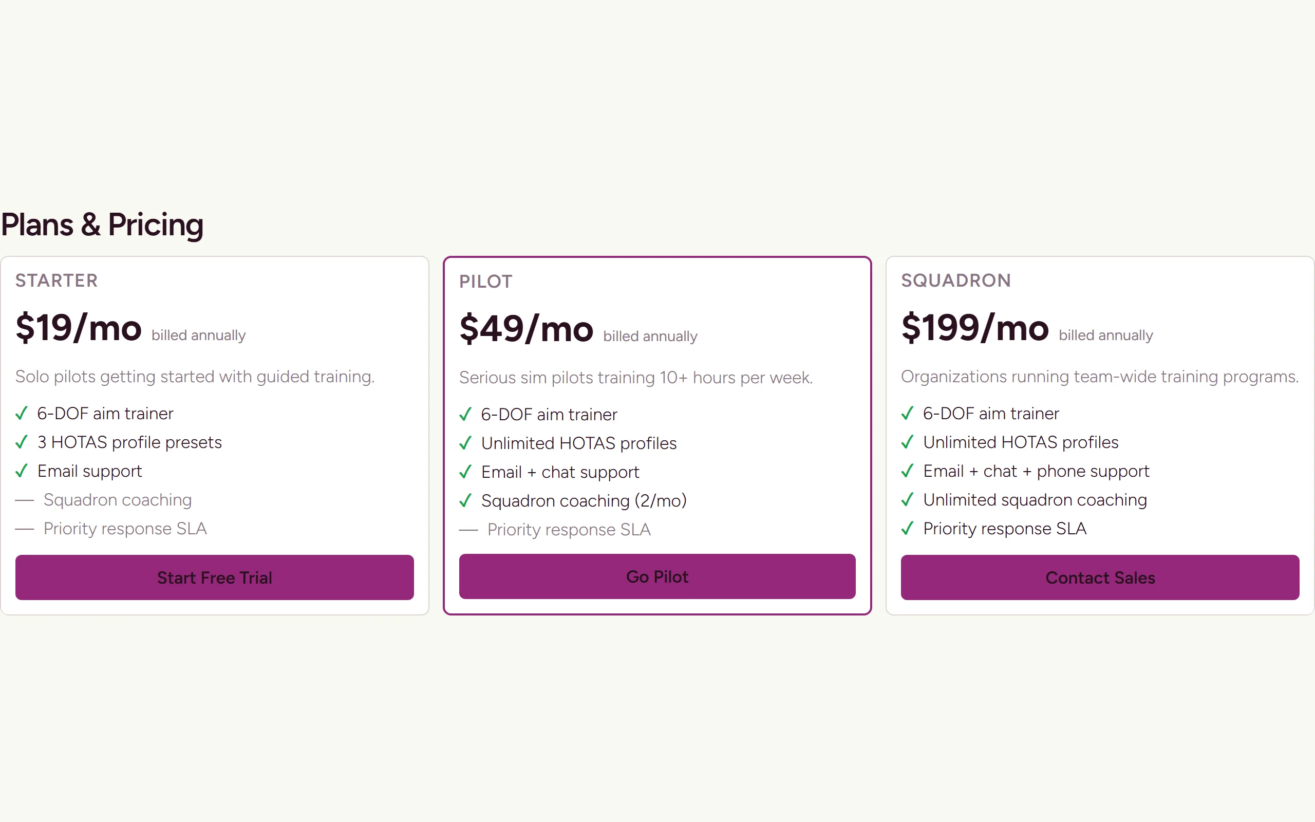 Price Table — light theme