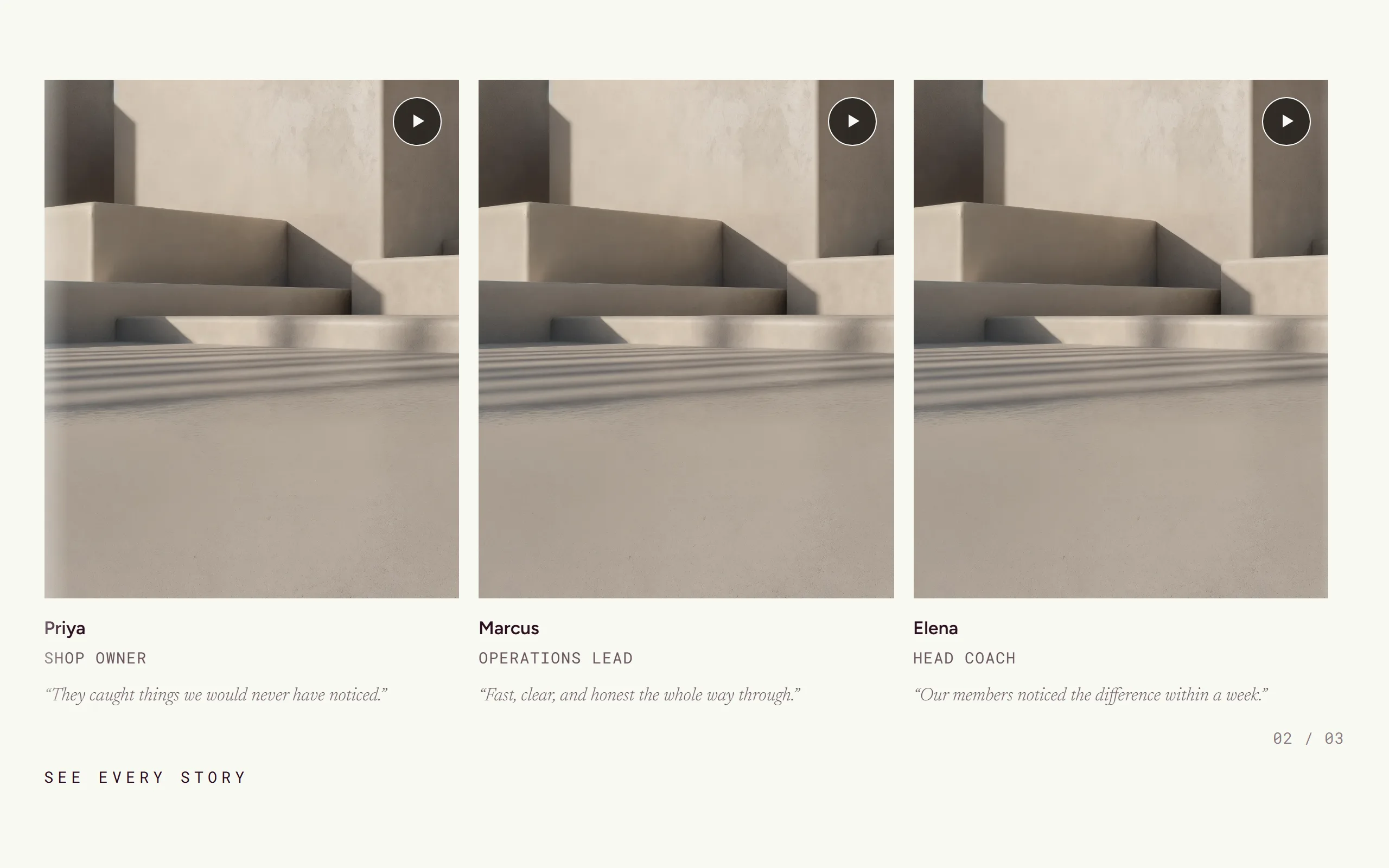 Testimonial Rail — light theme