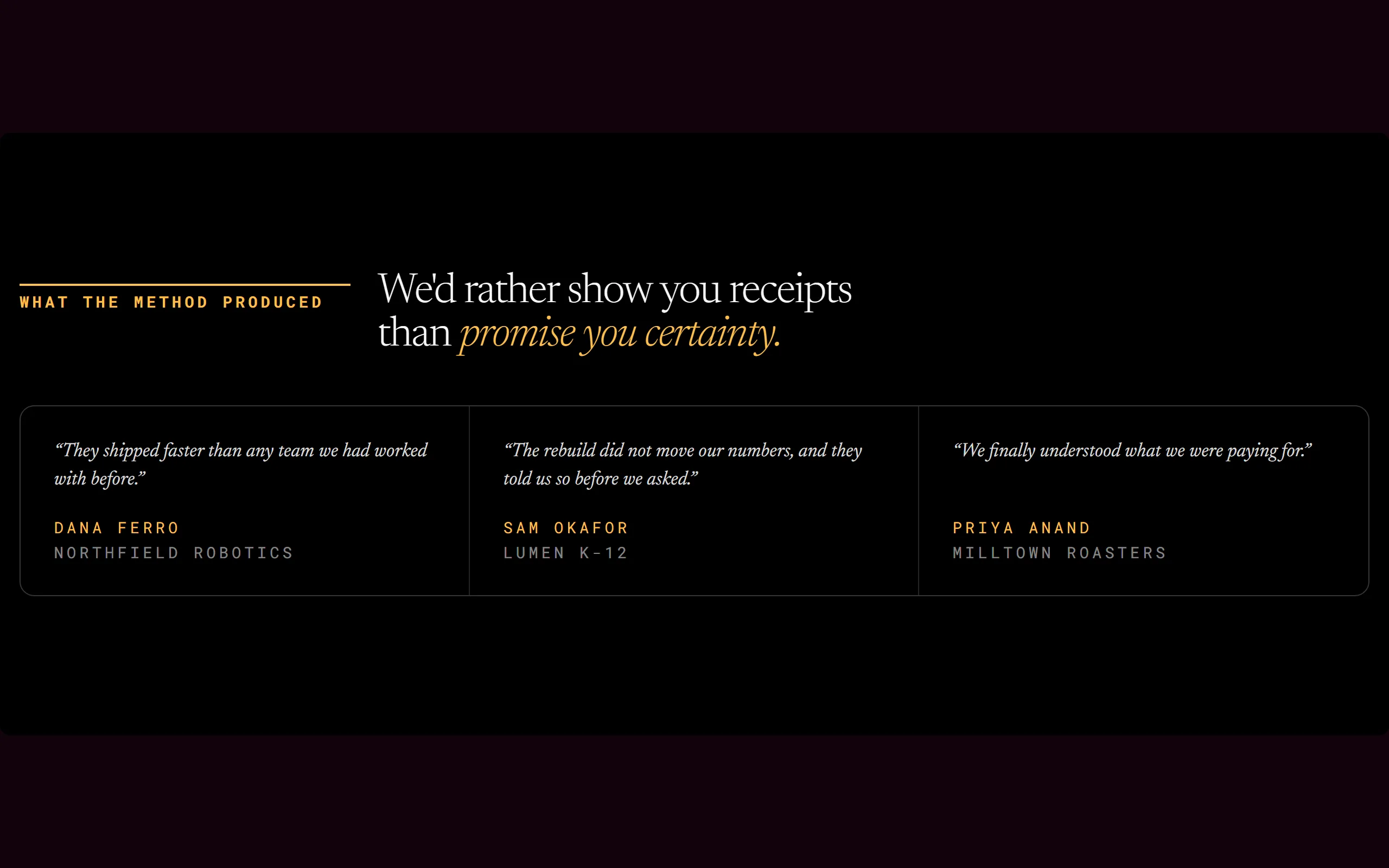 Receipts Trio — dark theme