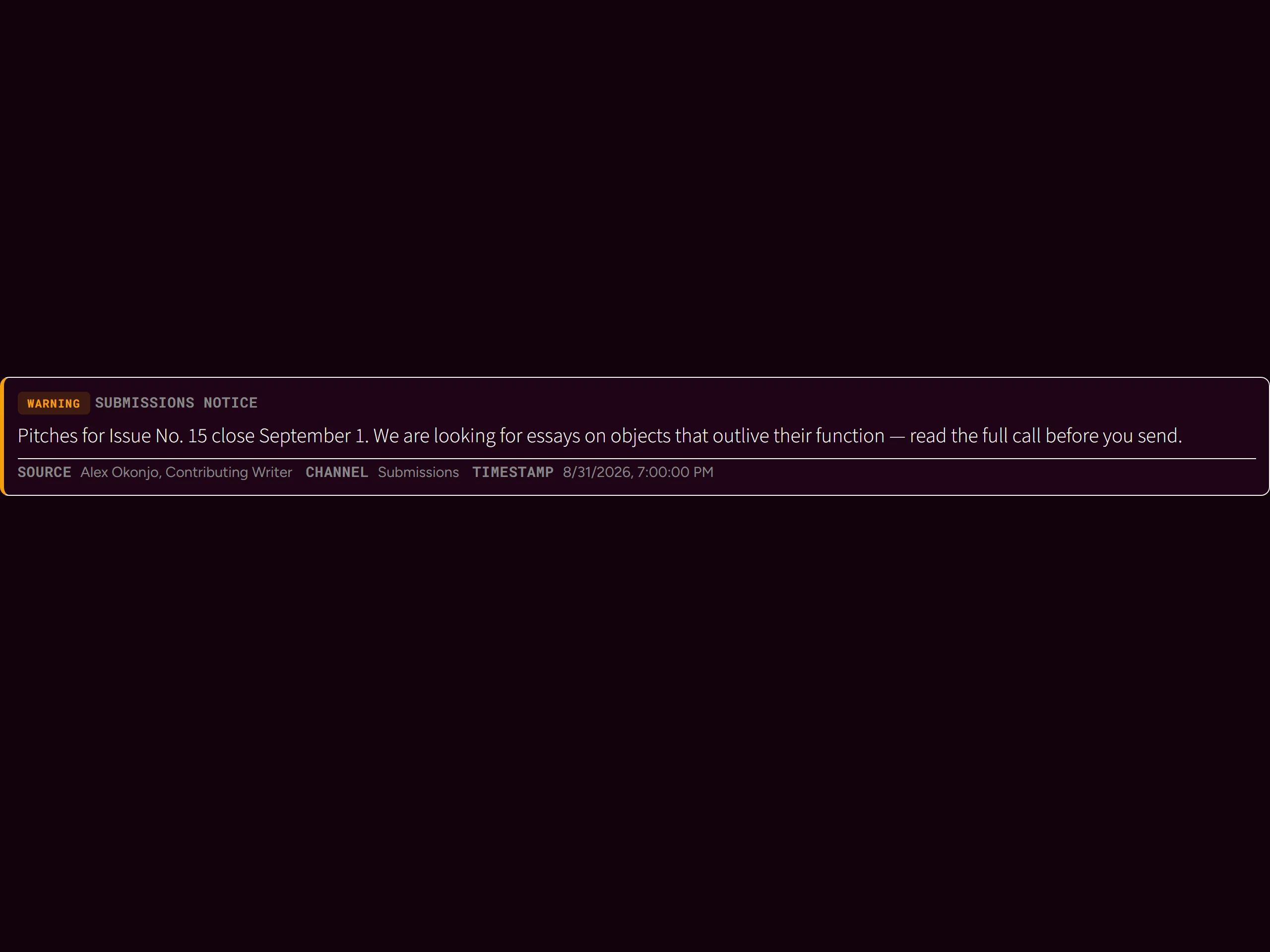 Message Panel — dark theme