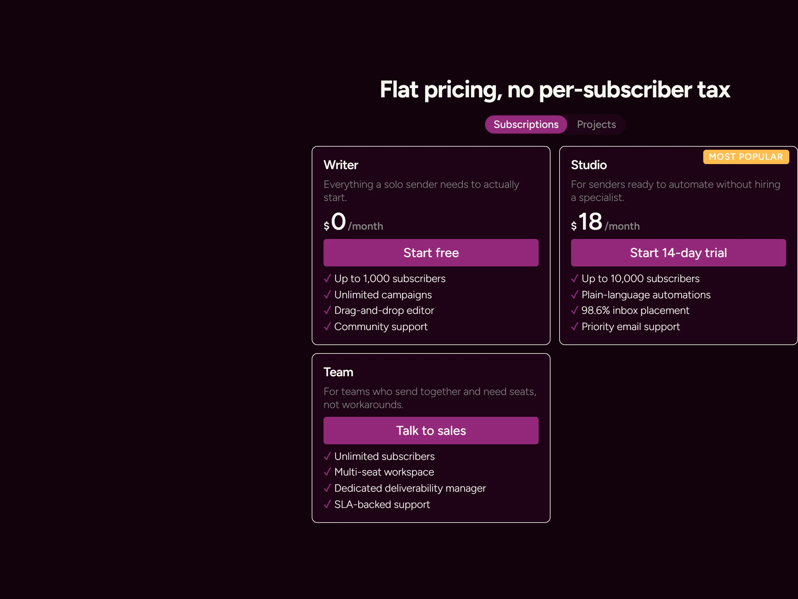 Pricing — dark theme