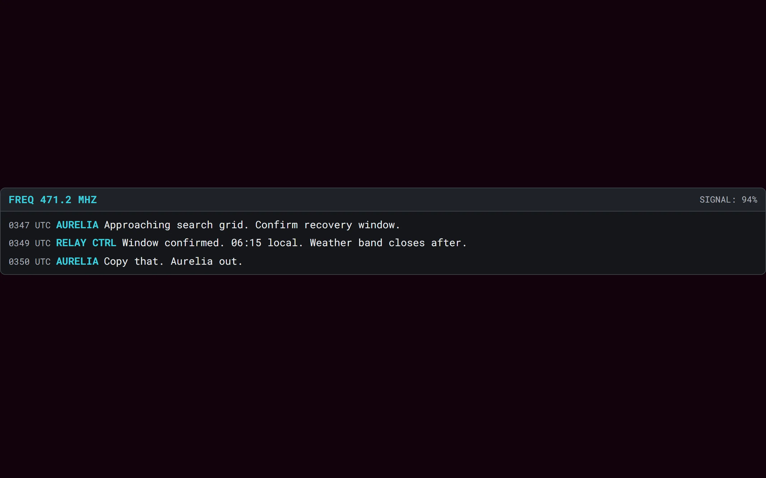 Signal Comms — dark theme