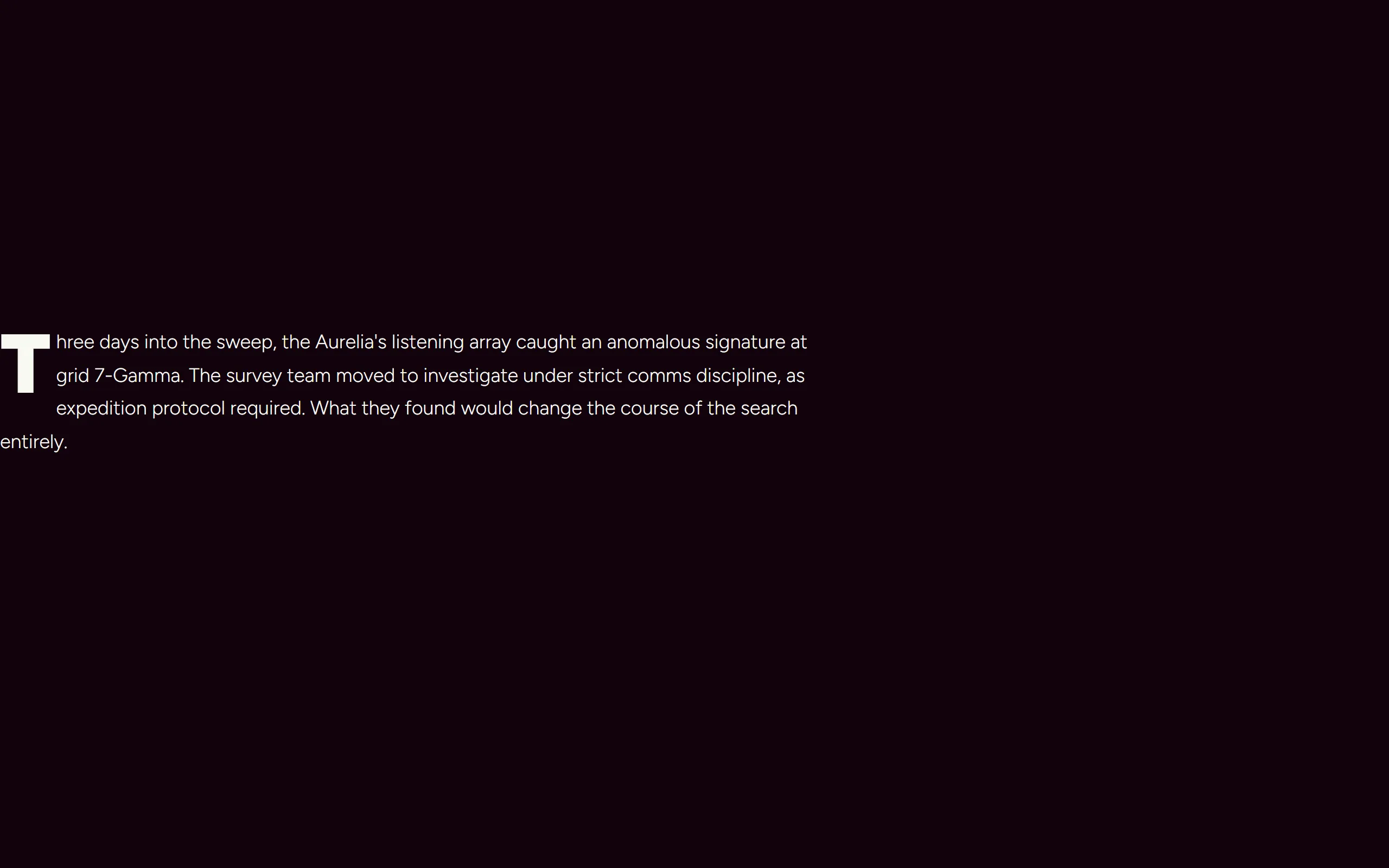 Signal Drop Cap — dark theme