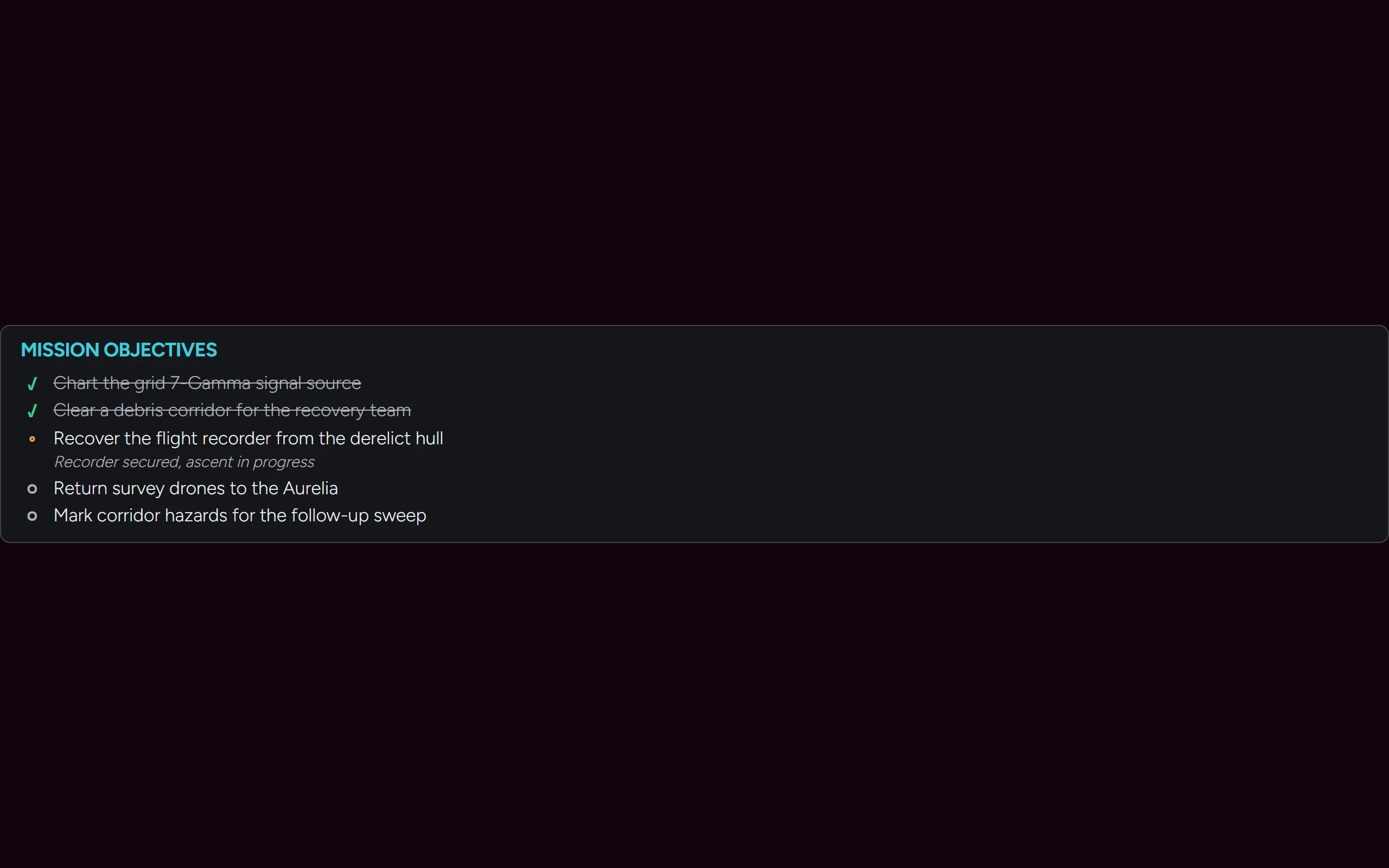 Signal Objective List — dark theme