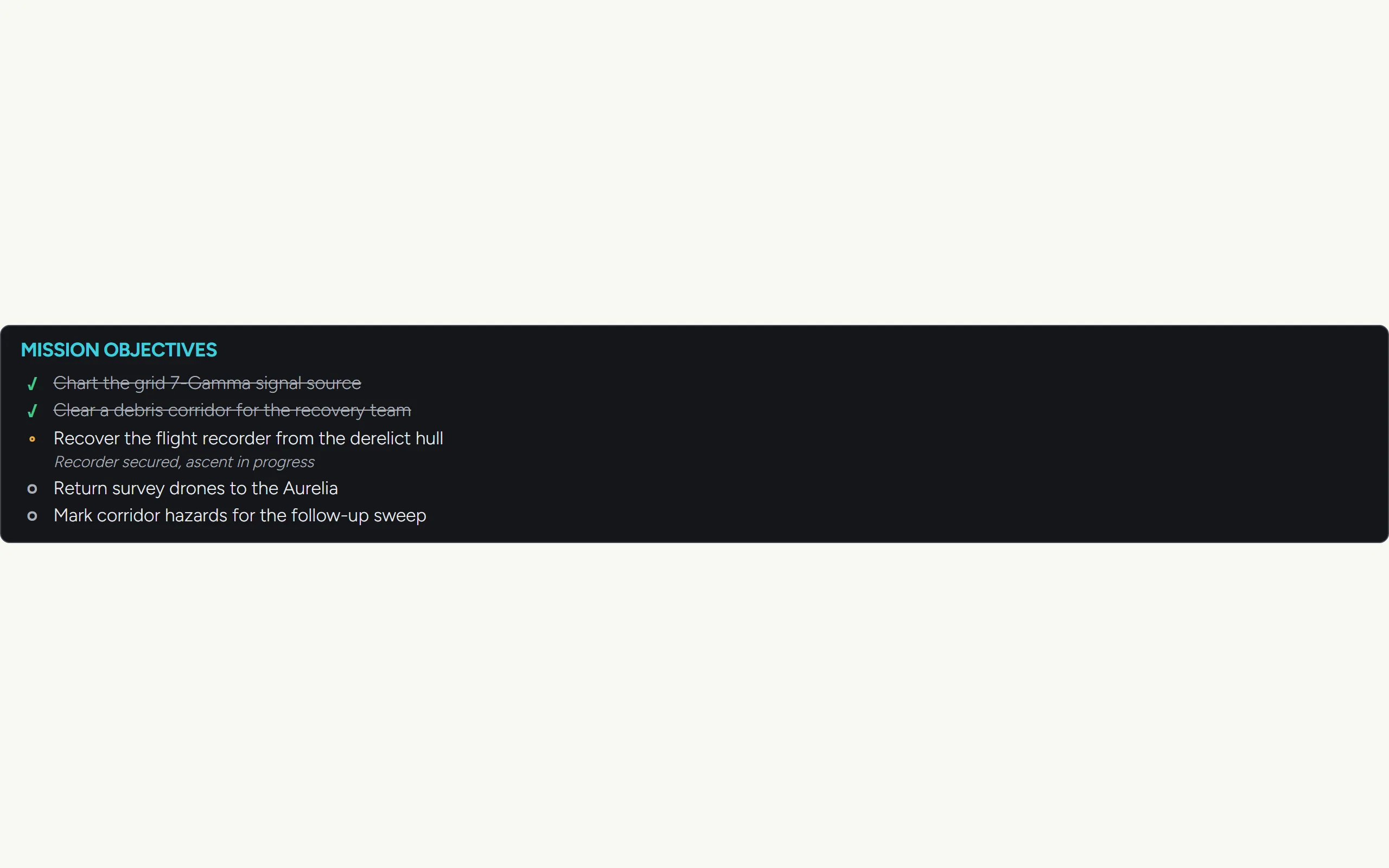 Signal Objective List — light theme